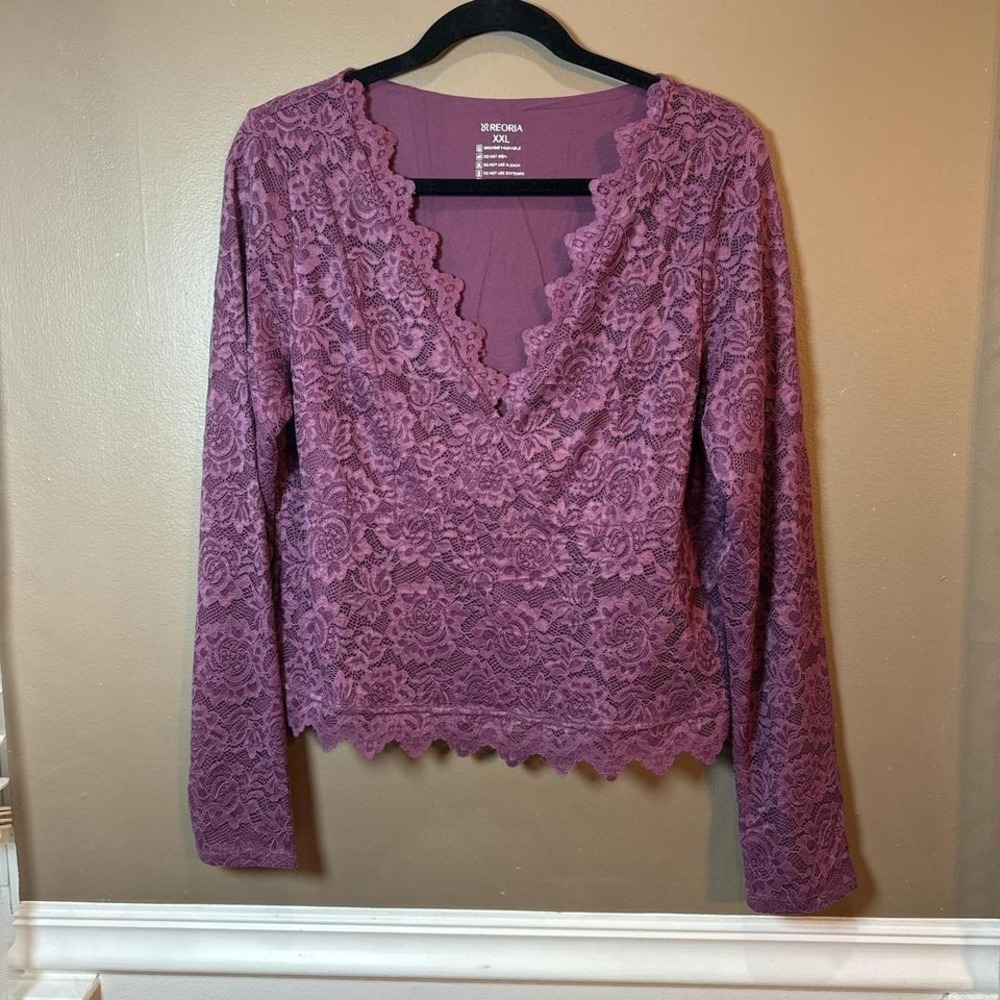 Reoria Purple Lace Crop Top XXL Long Sleeveβ Stretchy NWT